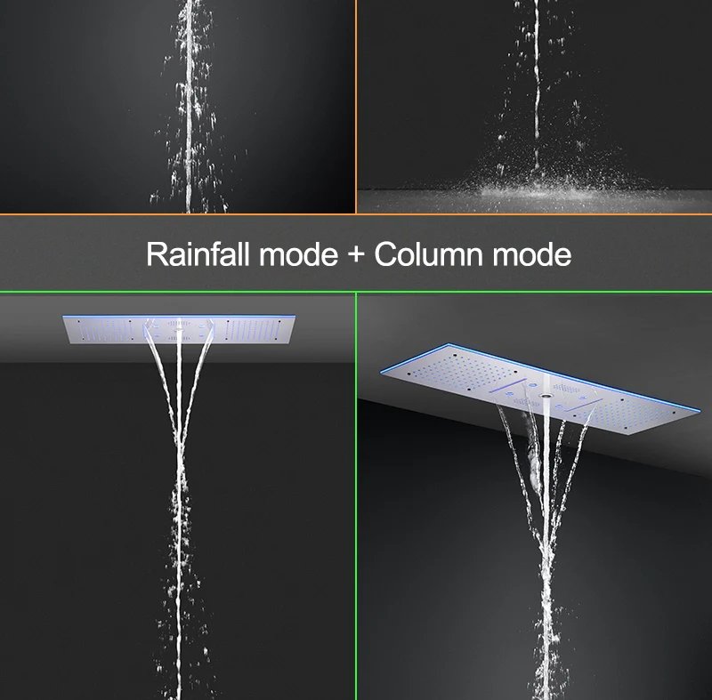 Bathroom Ceiling Concealed 36x12Inch 900x300mm Bluetooth Music LED Shower Head Panel Kit Thermostatic Mixer Valve