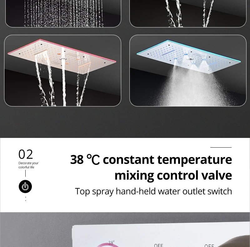 Bathroom Ceiling Concealed 36x12Inch 900x300mm Bluetooth Music LED Shower Head Panel Kit Thermostatic Mixer Valve