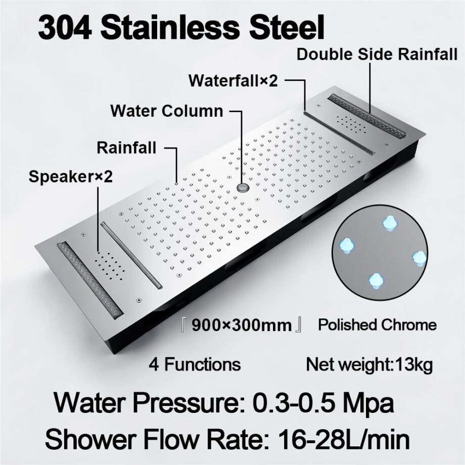 ceiling rainfall shower with body jets