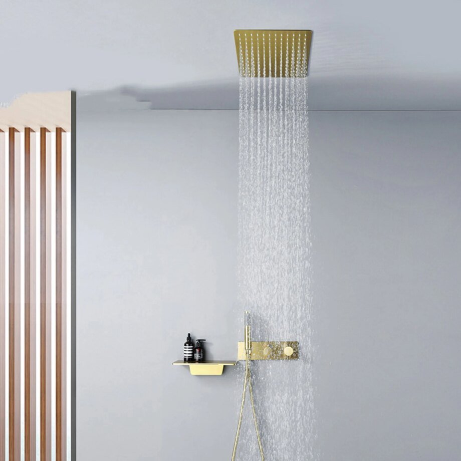 Black Concealed Thermostatic Ceiling Shower – Rain & Waterfall Mixer