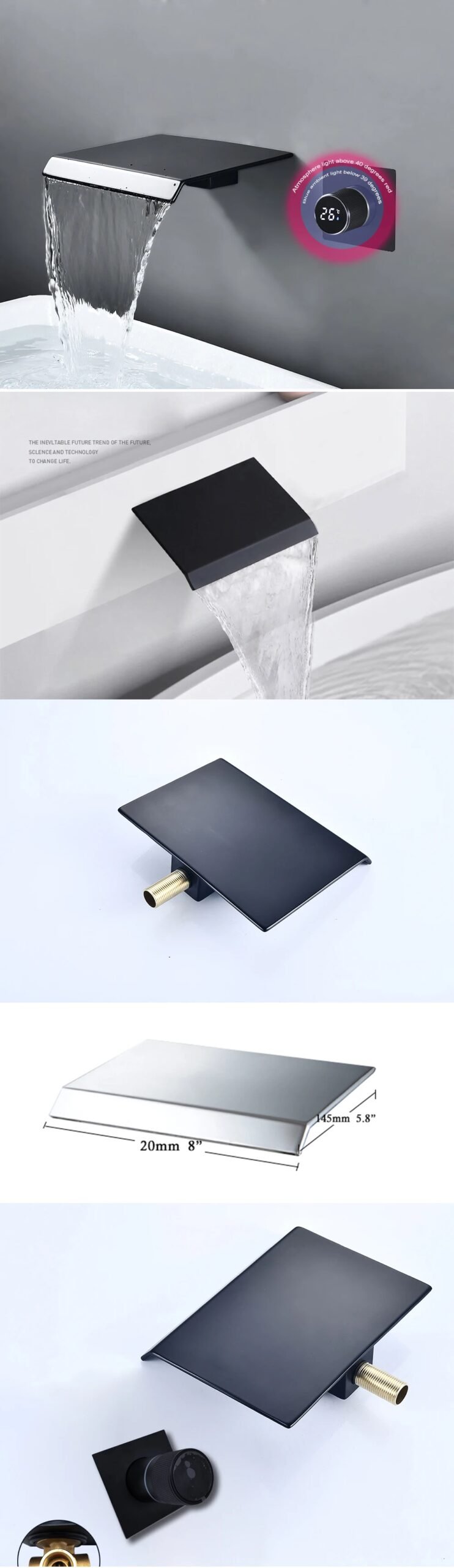 BAKALA Digital Display Bathroom Faucet Wall Mounted Waterfall Basin Faucets Washing Basin Taps Hot & Cold Water Mixer Tap