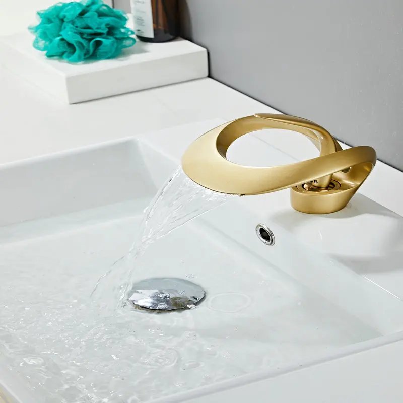 Black Bathroom Basin Taps Single Handle Waterfall Faucet Solid Brass Basin Mixer Taps Creative Hollowed Out Design Water Tap
