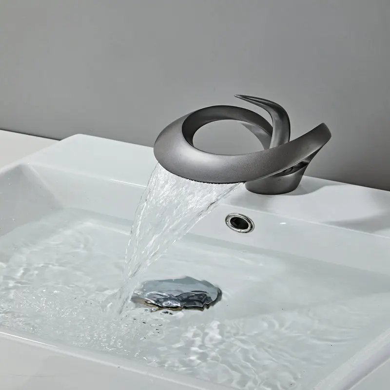 Black Bathroom Basin Taps Single Handle Waterfall Faucet Solid Brass Basin Mixer Taps Creative Hollowed Out Design Water Tap