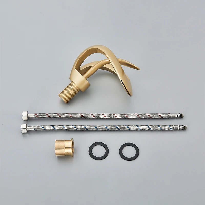 Black Bathroom Basin Taps Single Handle Waterfall Faucet Solid Brass Basin Mixer Taps Creative Hollowed Out Design Water Tap