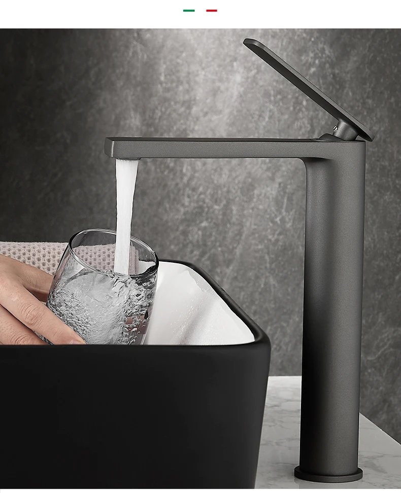Bathroom white/Gary Bronze Solid Brass Luxury Basin Sink Tall Faucet Single Handle Water Mixer Bath Tap High And Short Style