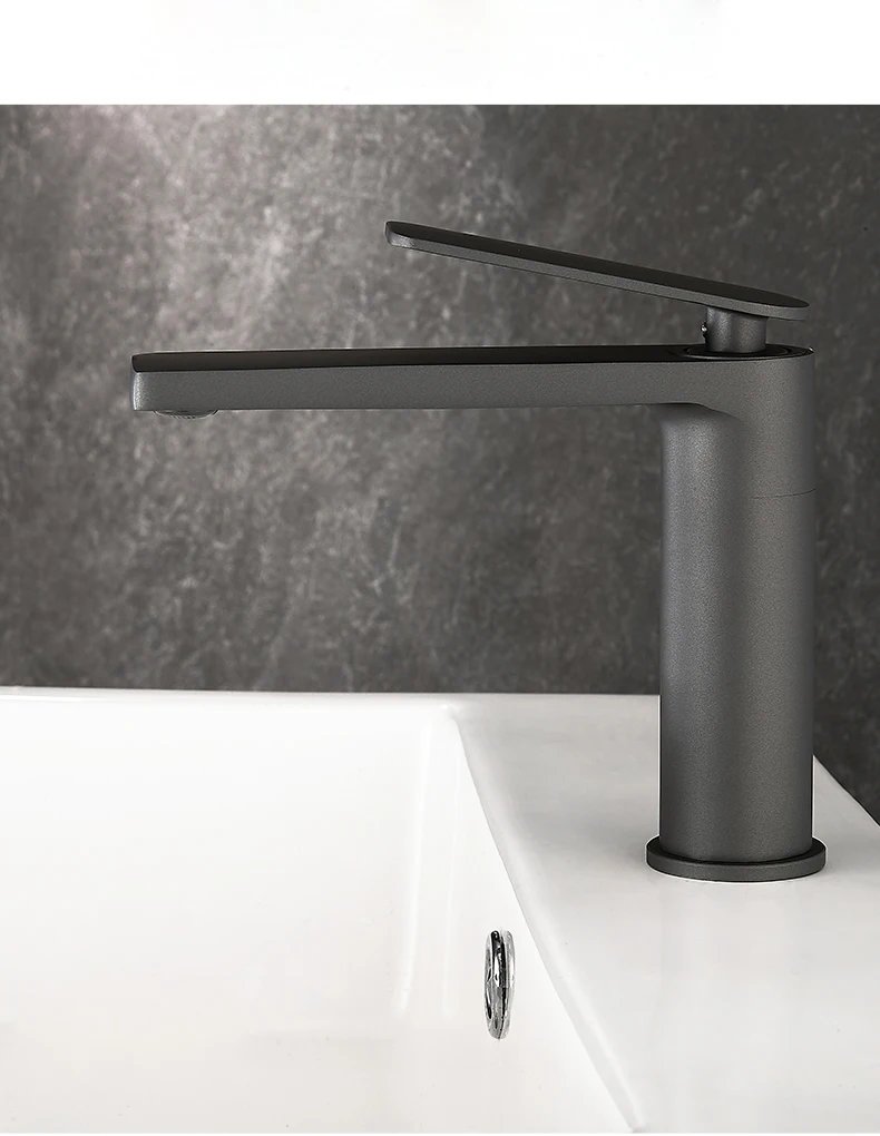 Bathroom white/Gary Bronze Solid Brass Luxury Basin Sink Tall Faucet Single Handle Water Mixer Bath Tap High And Short Style