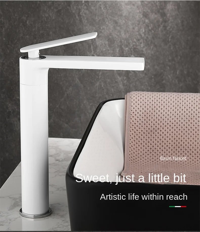Bathroom white/Gary Bronze Solid Brass Luxury Basin Sink Tall Faucet Single Handle Water Mixer Bath Tap High And Short Style