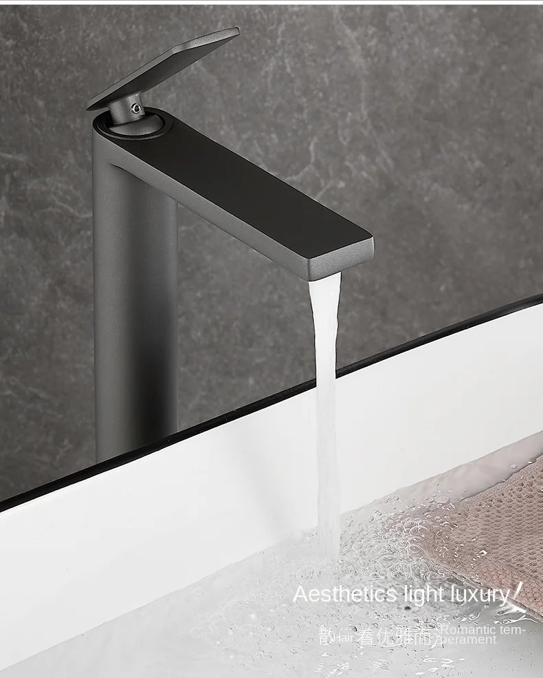 Bathroom white/Gary Bronze Solid Brass Luxury Basin Sink Tall Faucet Single Handle Water Mixer Bath Tap High And Short Style