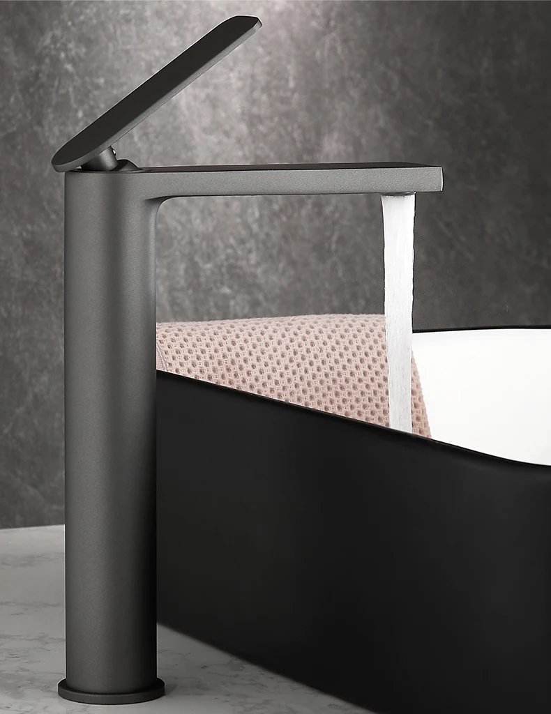 Bathroom white/Gary Bronze Solid Brass Luxury Basin Sink Tall Faucet Single Handle Water Mixer Bath Tap High And Short Style