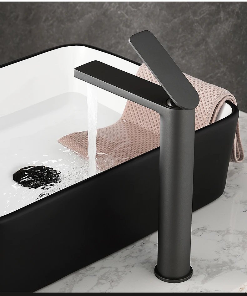 Bathroom white/Gary Bronze Solid Brass Luxury Basin Sink Tall Faucet Single Handle Water Mixer Bath Tap High And Short Style
