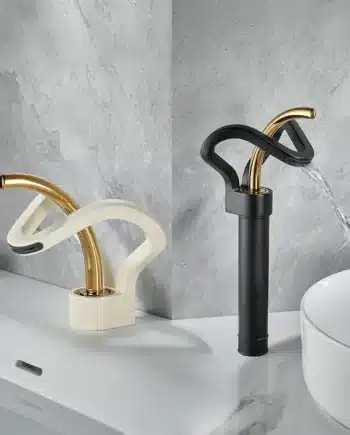Modern black and gold sink tap