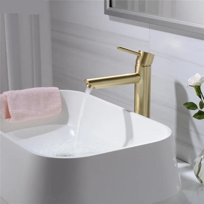 High Quality Bathroom Faucet Black Solid Brass Bathroom Basin Faucets Cold and Hot Water Mixer Single Handle Tap Brushed Gold