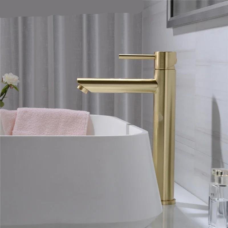 High Quality Bathroom Faucet Black Solid Brass Bathroom Basin Faucets Cold and Hot Water Mixer Single Handle Tap Brushed Gold