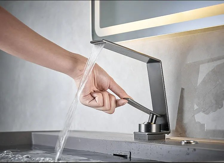 Contemporary Luxury Brushed Gold Basin Hot & Cold Water Mixer Faucets Bathroom Sink Waterfall Spout Mixing Washbasin Metal Taps Contemporary Luxury Brushed Gold Basin Hot & Cold Water Mixer Faucets Bathroom Sink Waterfall Spout Mixing Washbasin Metal Taps