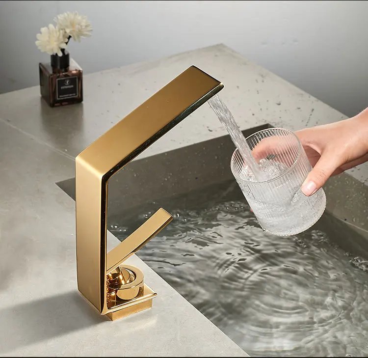 Contemporary Luxury Brushed Gold Basin Hot & Cold Water Mixer Faucets Bathroom Sink Waterfall Spout Mixing Washbasin Metal Taps Contemporary Luxury Brushed Gold Basin Hot & Cold Water Mixer Faucets Bathroom Sink Waterfall Spout Mixing Washbasin Metal Taps
