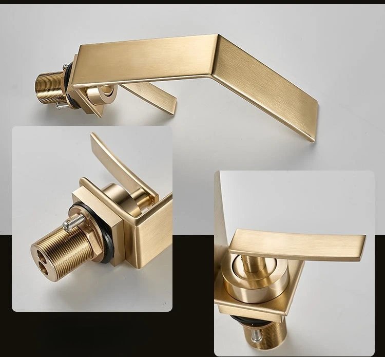 Contemporary Luxury Brushed Gold Basin Hot & Cold Water Mixer Faucets Bathroom Sink Waterfall Spout Mixing Washbasin Metal Taps Contemporary Luxury Brushed Gold Basin Hot & Cold Water Mixer Faucets Bathroom Sink Waterfall Spout Mixing Washbasin Metal Taps