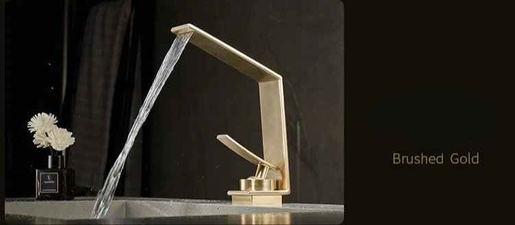 Contemporary Luxury Brushed Gold Basin Hot & Cold Water Mixer Faucets Bathroom Sink Waterfall Spout Mixing Washbasin Metal Taps Contemporary Luxury Brushed Gold Basin Hot & Cold Water Mixer Faucets Bathroom Sink Waterfall Spout Mixing Washbasin Metal Taps