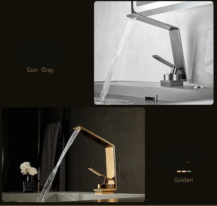 Contemporary Luxury Brushed Gold Basin Hot & Cold Water Mixer Faucets Bathroom Sink Waterfall Spout Mixing Washbasin Metal Taps Contemporary Luxury Brushed Gold Basin Hot & Cold Water Mixer Faucets Bathroom Sink Waterfall Spout Mixing Washbasin Metal Taps