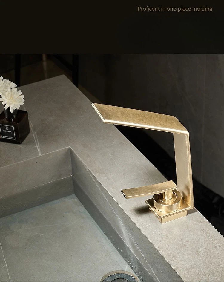 Contemporary Luxury Brushed Gold Basin Hot & Cold Water Mixer Faucets Bathroom Sink Waterfall Spout Mixing Washbasin Metal Taps Contemporary Luxury Brushed Gold Basin Hot & Cold Water Mixer Faucets Bathroom Sink Waterfall Spout Mixing Washbasin Metal Taps