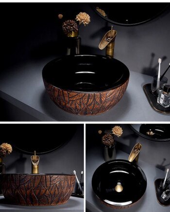 ZAPPO Round Vessel Sink with Faucet Drain JinDezhen Ceramic Vessel Sinks