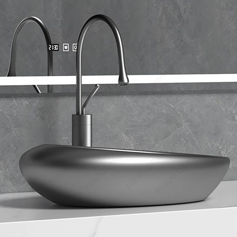 Grey Ceramic Vessel Sink Oval Sink Bowl Above Counter Washing Basin White Egg Shape Vanity Table Sink For Bathroom Balcony Hotel Grey Ceramic Vessel Sink Oval Sink Bowl Above Counter Washing Basin White Egg Shape Vanity Table Sink For Bathroom Balcony Hotel