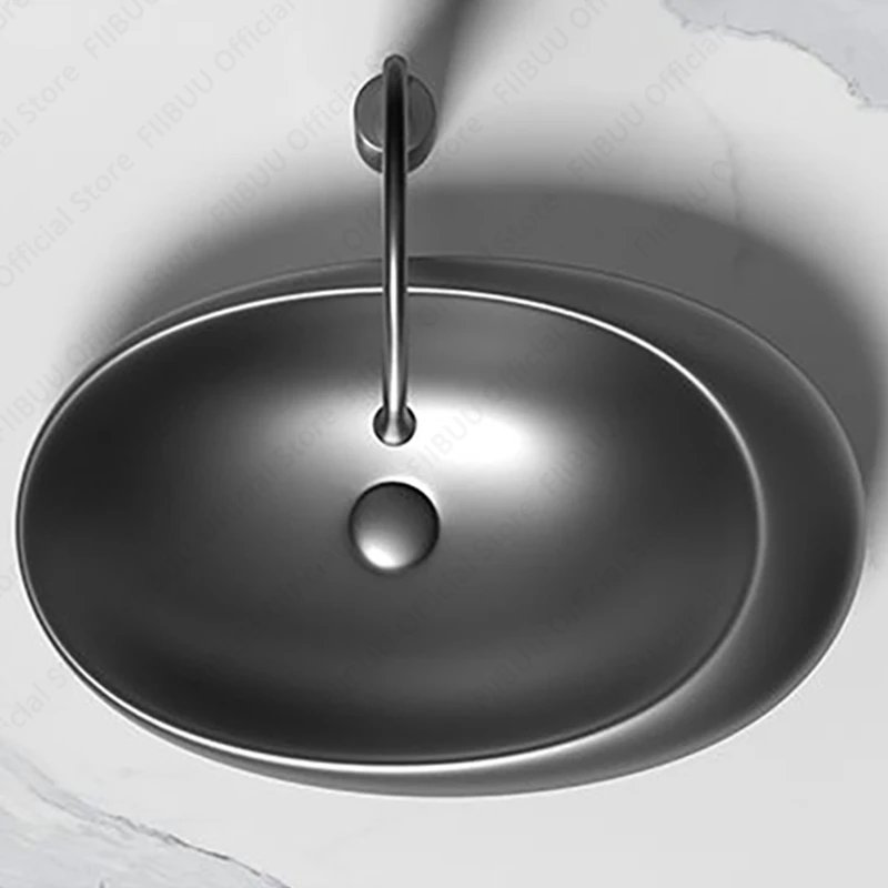 Grey Ceramic Vessel Sink Oval Sink Bowl Above Counter Washing Basin White Egg Shape Vanity Table Sink For Bathroom Balcony Hotel Grey Ceramic Vessel Sink Oval Sink Bowl Above Counter Washing Basin White Egg Shape Vanity Table Sink For Bathroom Balcony Hotel