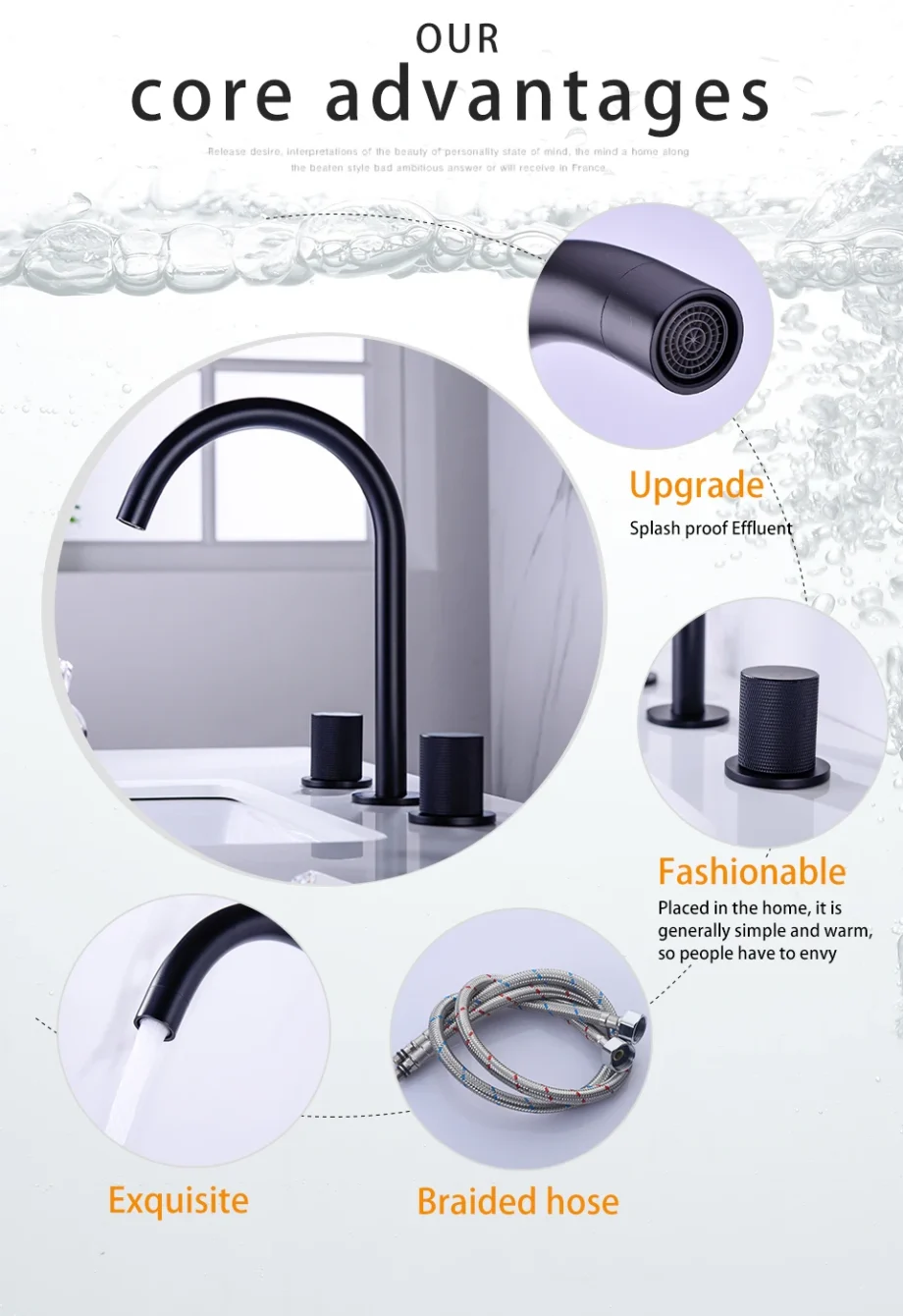 Black 3-hole basin mixer