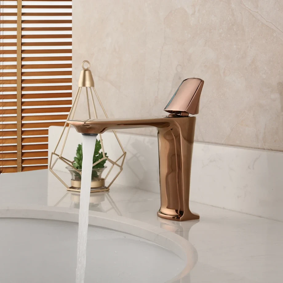 Matte Black Rose Gold Basin Faucet – Solid Brass Waterfall Mixer Tap