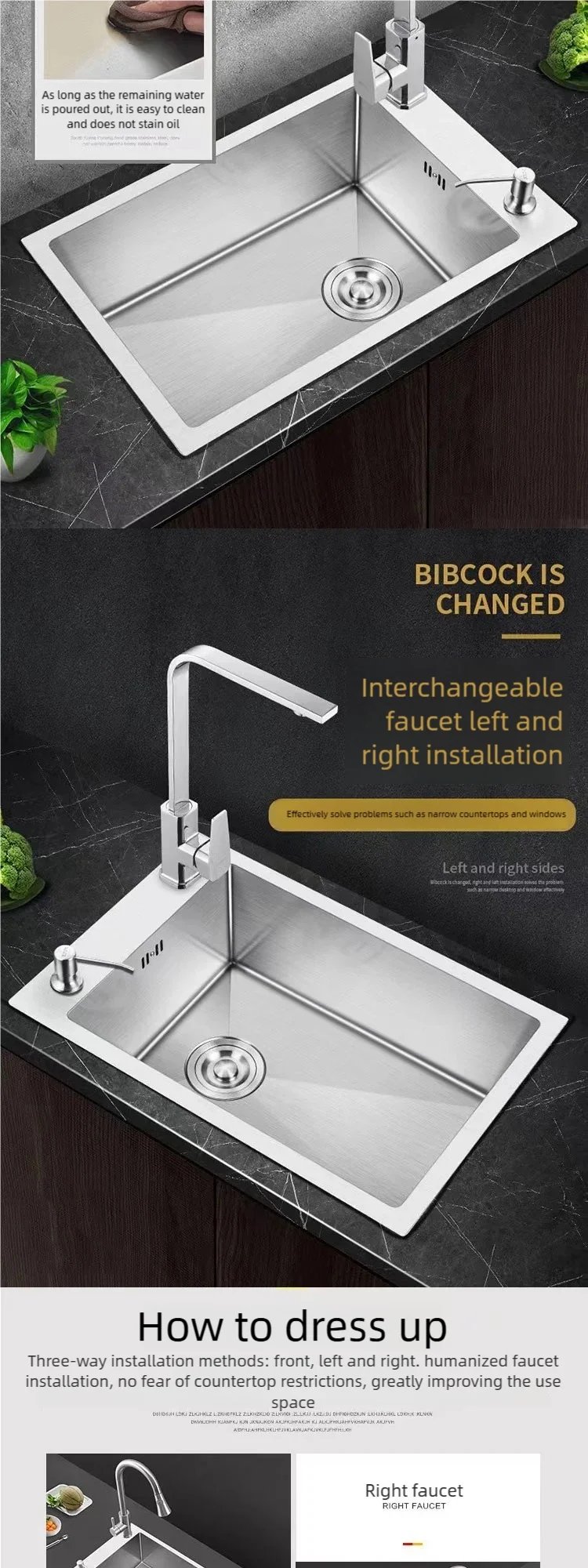 Stainless Steel Kitchen Sink Transversal Side Holes Large Size Single Slot Household Cafeteria Dish and Wash Vegetable Basin
