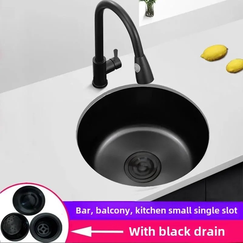 Black Round Bar Sink Nano Stainless Steel Single Basin Small Kitchen Dishwashing and Vegetable Washing Sink kitchen sink cocina