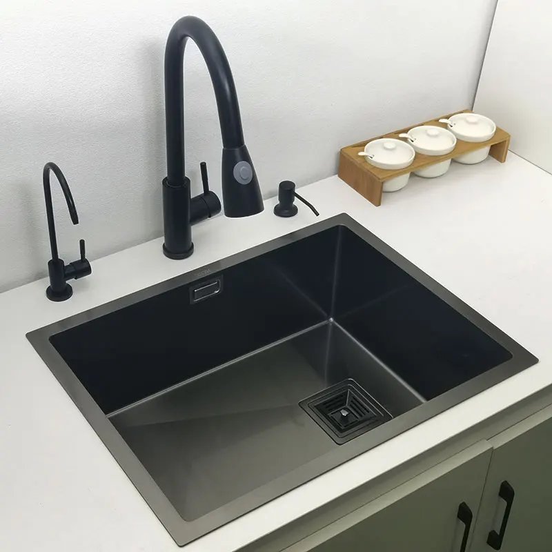 Nano black kitchen sink above counter or udermount sinks vegetable washing basin 304 stainless steel single bowl sink kitchen