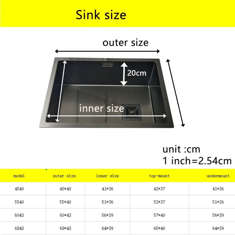 Nano black kitchen sink above counter or udermount sinks vegetable washing basin 304 stainless steel single bowl sink kitchen