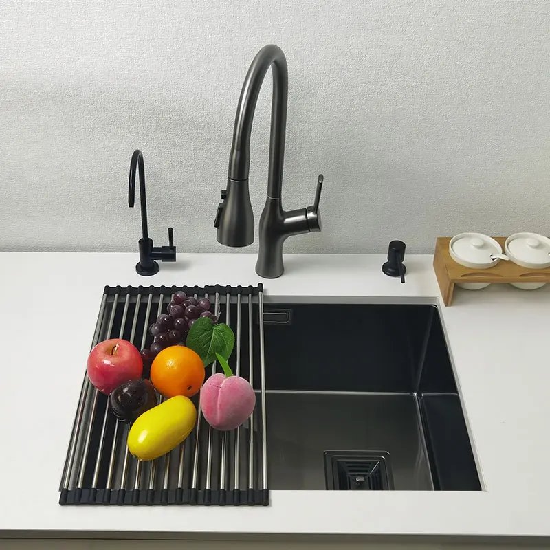 Nano black kitchen sink above counter or udermount sinks vegetable washing basin 304 stainless steel single bowl sink kitchen