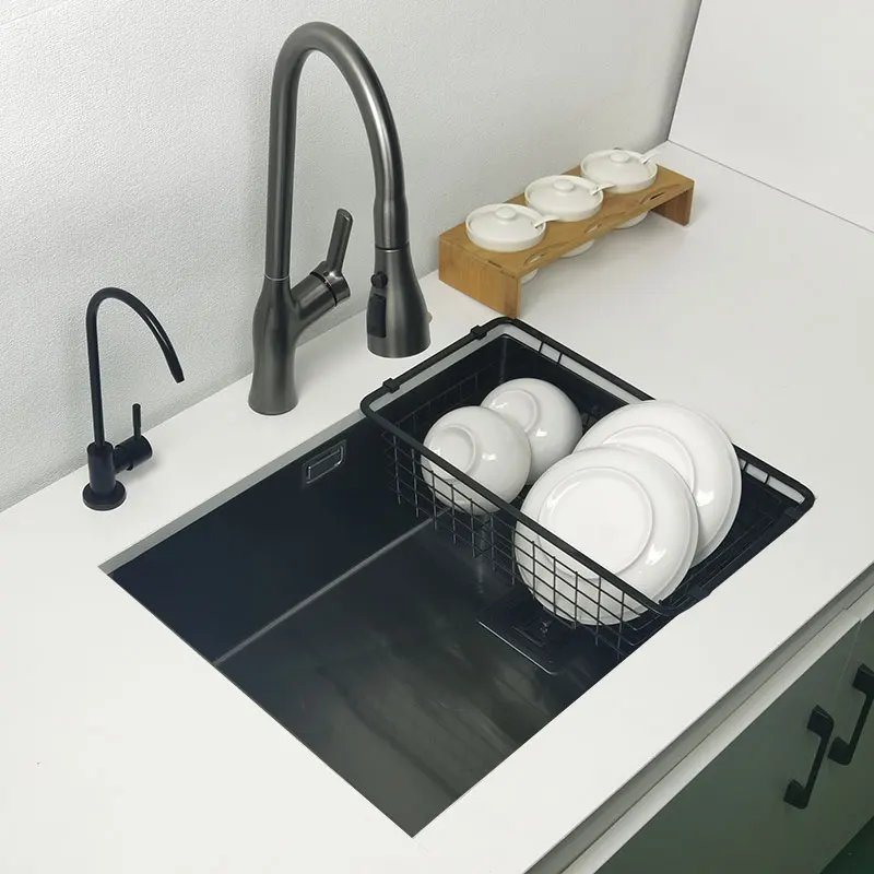 Nano black kitchen sink above counter or udermount sinks vegetable washing basin 304 stainless steel single bowl sink kitchen