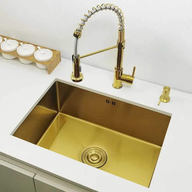 Gold Kitchen Sink Above Counter or Undermount Installation Single Basin Bar Sink 304 Stainless Steel sinks Golden Washing Basin