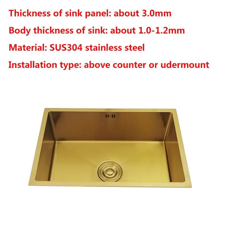 Gold Kitchen Sink Above Counter or Undermount Installation Single Basin Bar Sink 304 Stainless Steel sinks Golden Washing Basin