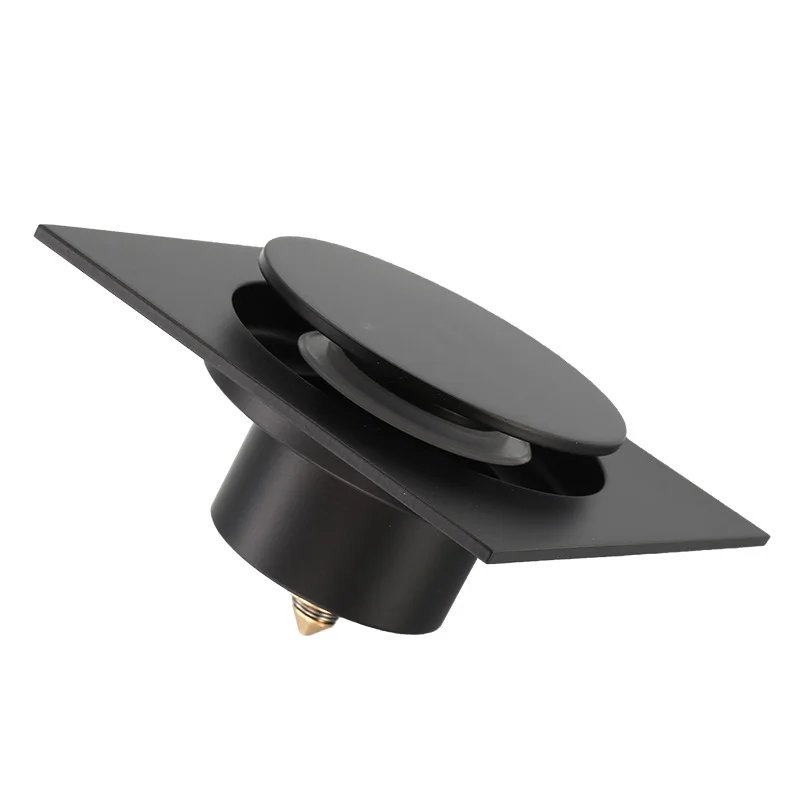 10x10 cm Brass Shower Floor Drain – Black/Chrome