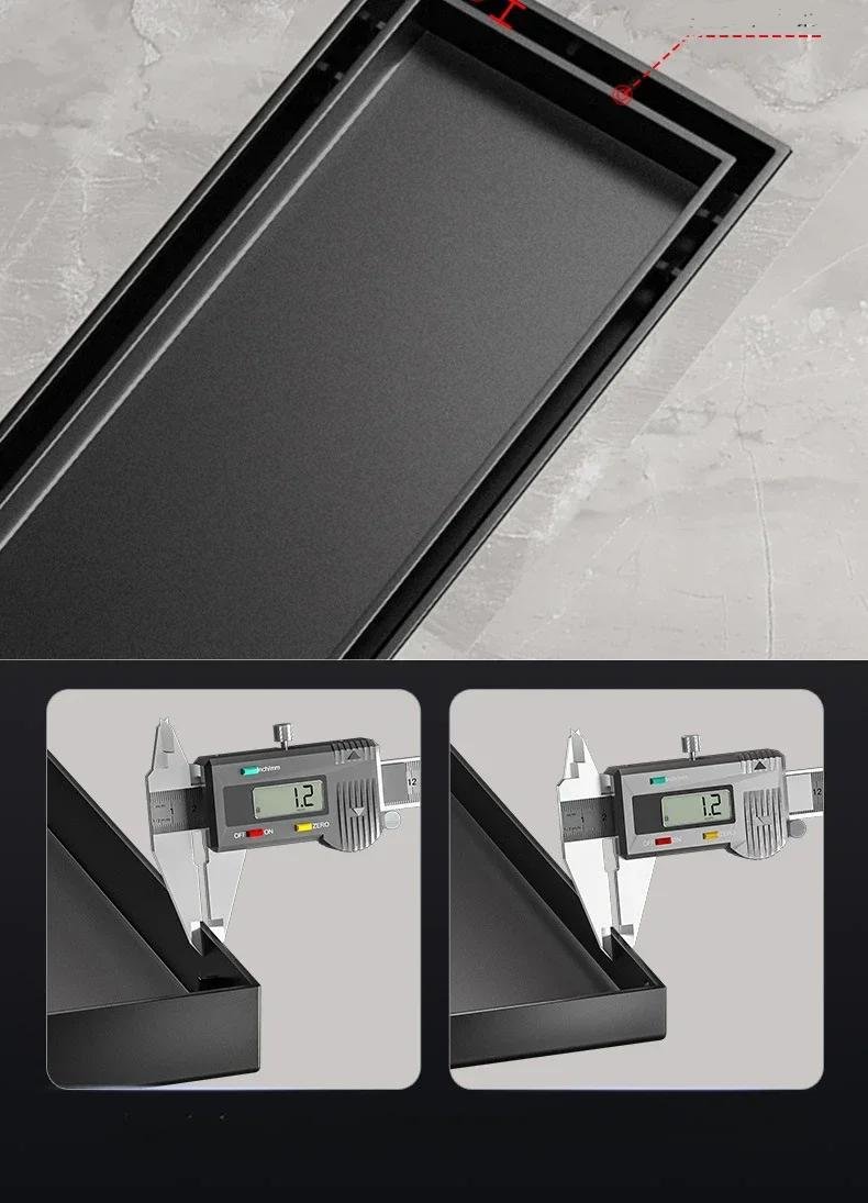 304 stainless steel tile-inlaid rectangular floor drain, bathroom shower room black extended deodorant floor drain