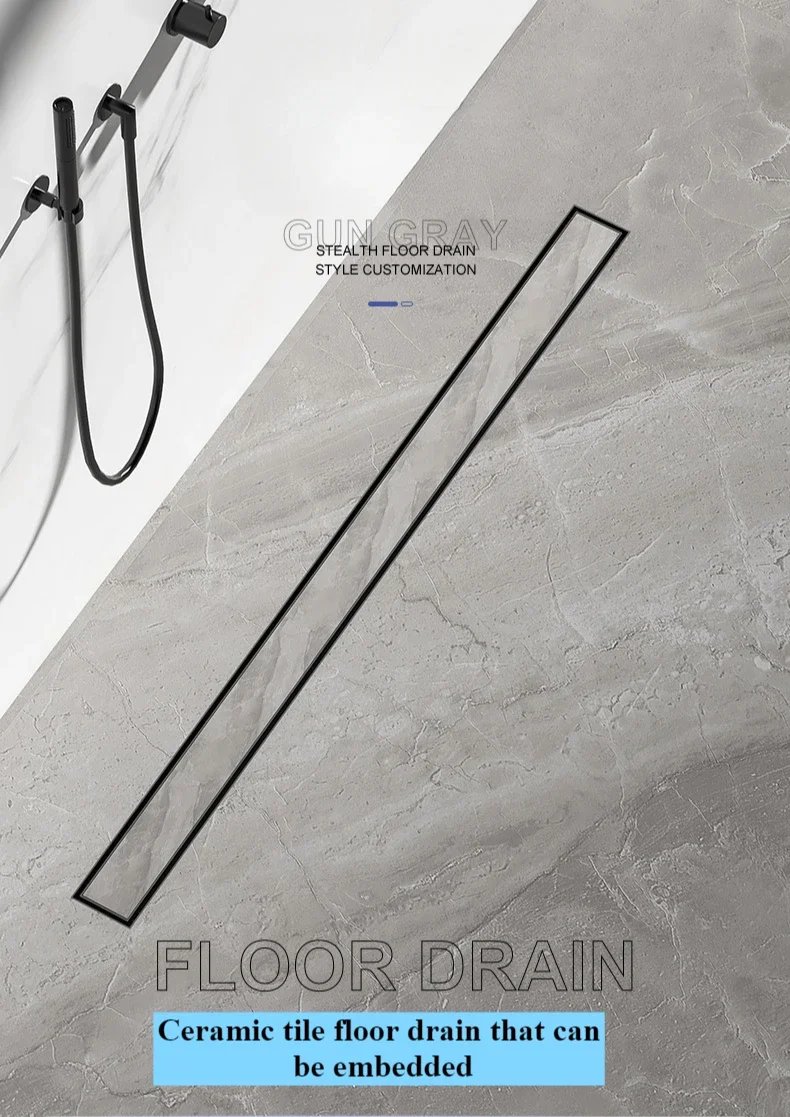 304 stainless steel tile-inlaid rectangular floor drain, bathroom shower room black extended deodorant floor drain