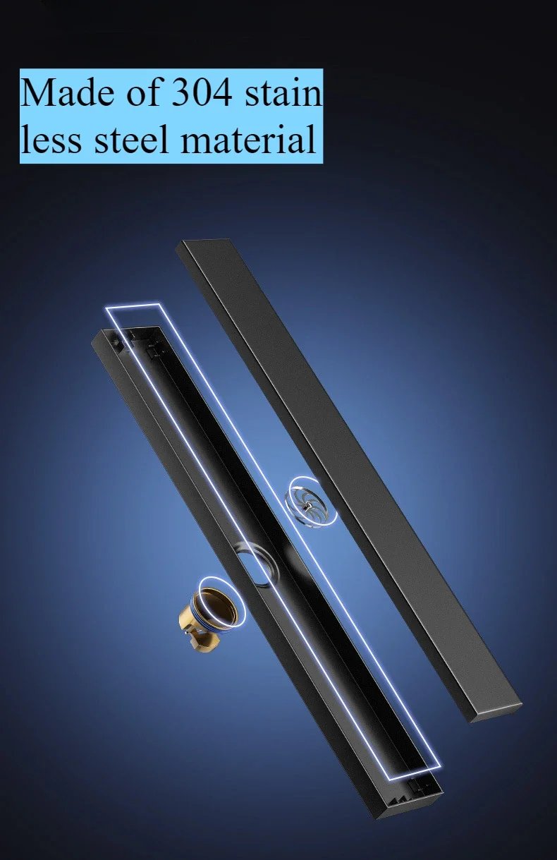 304 stainless steel tile-inlaid rectangular floor drain, bathroom shower room black extended deodorant floor drain