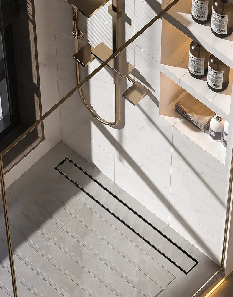304 stainless steel tile-inlaid rectangular floor drain, bathroom shower room black extended deodorant floor drain