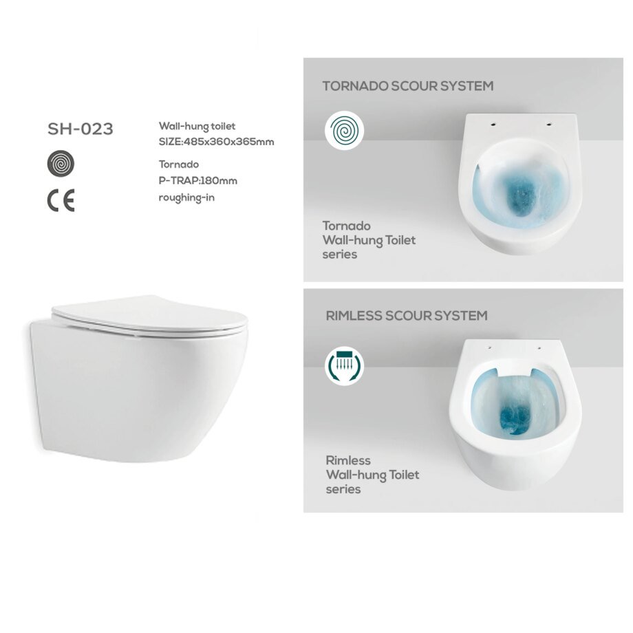 Frameless Wall-Mounted Toilet with Tornado Flush