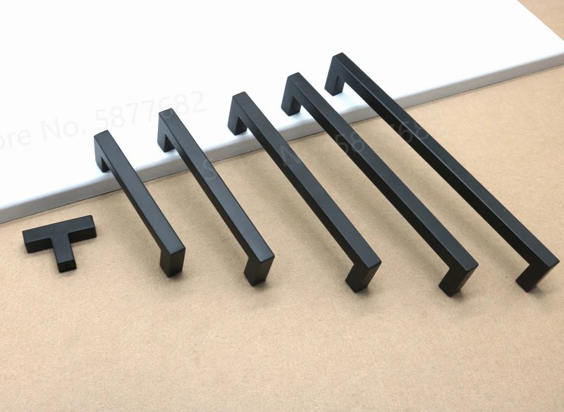 Square Furniture Hardware Black Cabinet Handle Stainless Steel Kitchen Door Knobs Cupboard Wardrobe Drawer Pulls