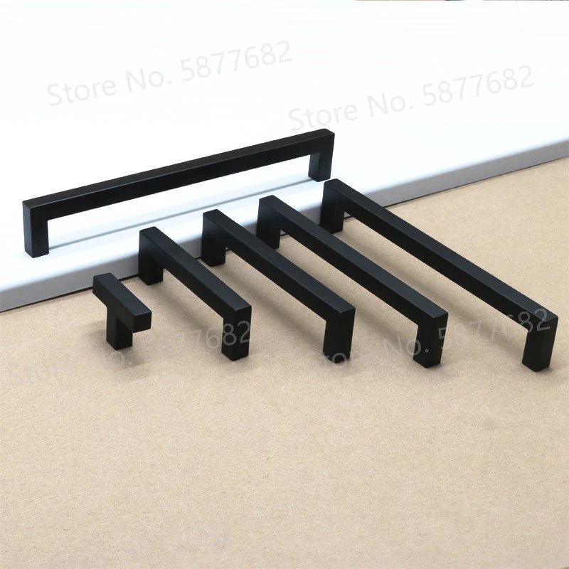 Square Furniture Hardware Black Cabinet Handle Stainless Steel Kitchen Door Knobs Cupboard Wardrobe Drawer Pulls