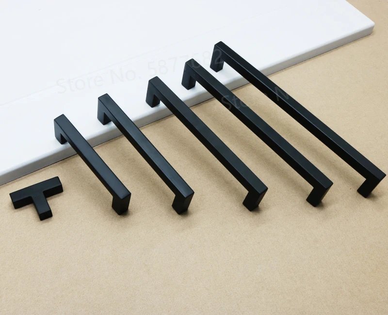 Square Furniture Hardware Black Cabinet Handle Stainless Steel Kitchen Door Knobs Cupboard Wardrobe Drawer Pulls