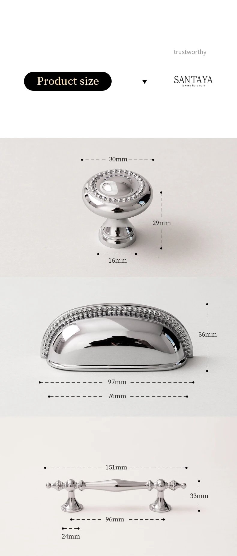 Chrome Furniture Brass Handle Silver Luxury Wardrobe Door Knob T-Bar Kitchen Cabinet Pull Solid Drawer Shell Handles