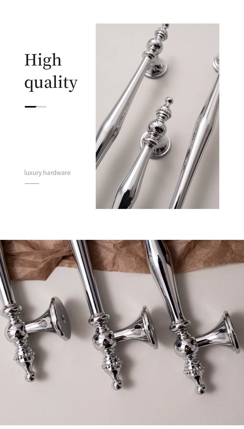 Chrome Furniture Brass Handle Silver Luxury Wardrobe Door Knob T-Bar Kitchen Cabinet Pull Solid Drawer Shell Handles