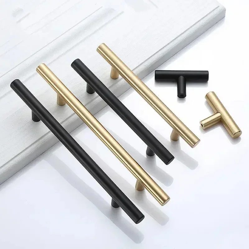 6PCS Brushed Stainless Steel Cabinet Handles Black Gold Finish for Kitchen Drawer Knob Door Furniture Hardware Pulls Bar Handle