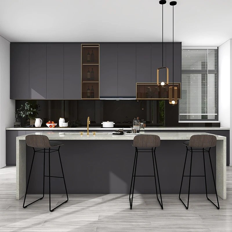 Black Matt Lacquer Kitchen Cupboard Kitchen Cabinet Black Modern Luxury Kitchen Cabinet
