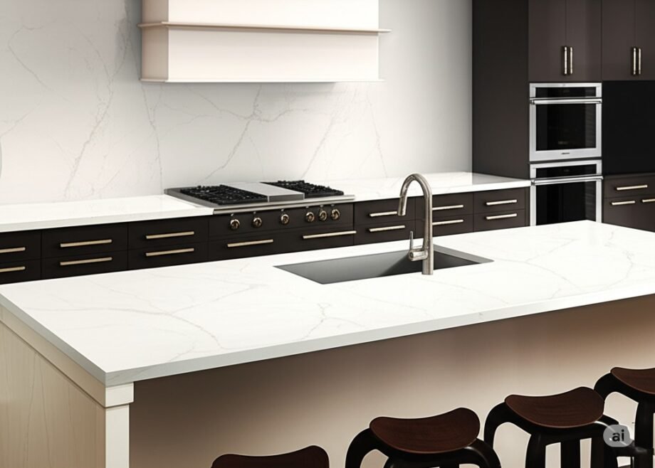 Statuario quartz kitchen countertop